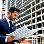 Home 10 **
A professional architect in a modern, fully clothed business suit, reviewing blueprints at a construction site in Milan, Italy. Background shows a partially completed contemporary building with scaffolding. Safe for work, appropriate content, perfect anatomy, natural proportions, professional, modest clothing, family-friendly.
**
