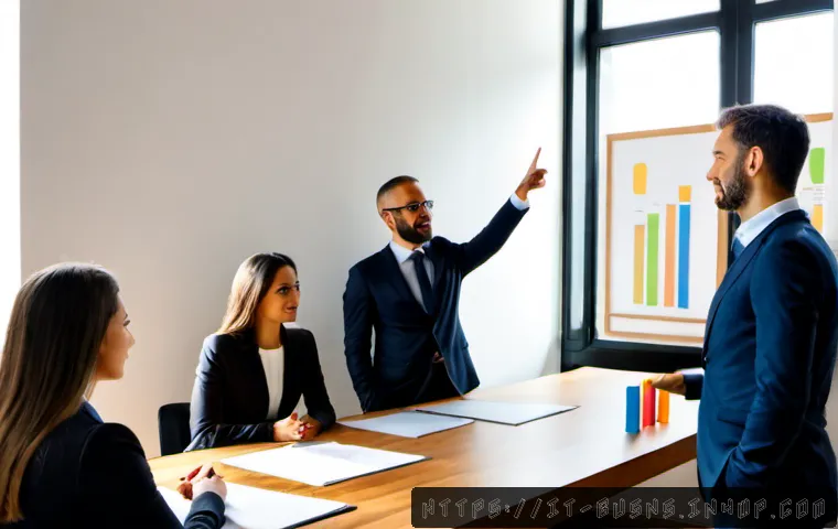 Home 12 비즈니스 민첩성을 위한 비전 및 목표 설정 - Photorealistic Italian business leadership meeting in a bright Milan office, diverse professional te...